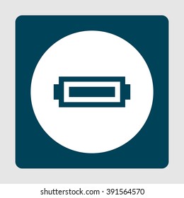 Battery icon, on white circle background surrounded by blue