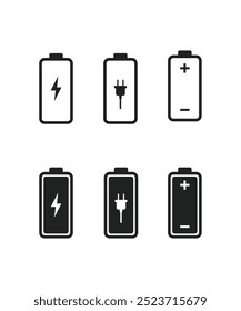 Pacote de ícones da bateria. Ilustração de estoque do símbolo de indicadores de carga da bateria