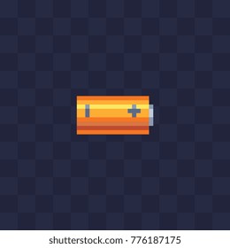 Battery icon. Pixel art. Design for websites and mobile apps. 8-bit. Game assets. Isolated vector flat illustration.