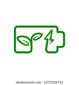 battery icon with plants, green energy, simple flat style, illustration, logo sign symbol pictogram template, for ui or ux isolated on white for mobile app, editable