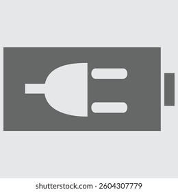 Battery icon with plug symbol, energy charge, vector, power, minimal design.
