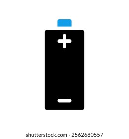 Battery icon with plus and minus signs. Concept of energy, power, and electricity.