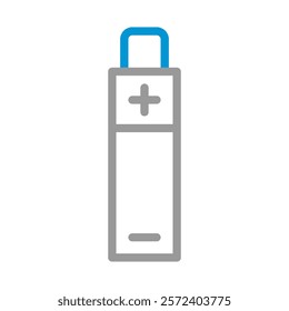 Battery icon with plus and minus signs. Concept of energy, power, and electricity.