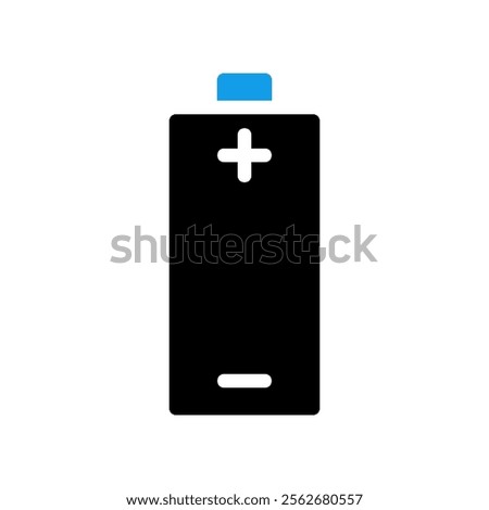 Battery icon with plus and minus signs. Concept of energy, power, and electricity.