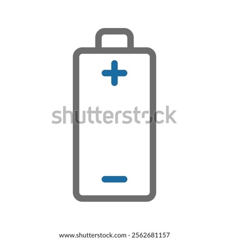 Battery icon with plus and minus signs. Concept of energy, power, and electricity.