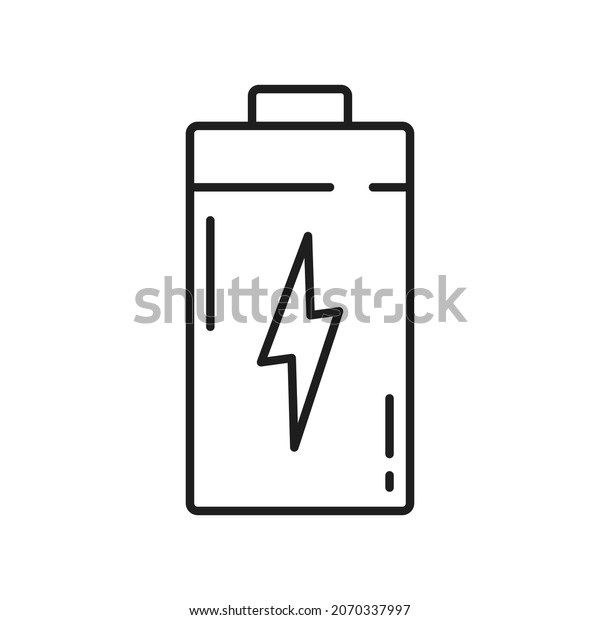 Battery icon with power sign isolated thin\
line icon. Vector thunder and bolt lighting flash, thunderbolt\
light, charging object outline sign. Quick charge emblem, renewable\
energy clean\
environment