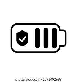 battery icon with protection shield, simple flat style, illustration, logo sign symbol pictogram template, for ui or ux isolated on white for mobile app, editable