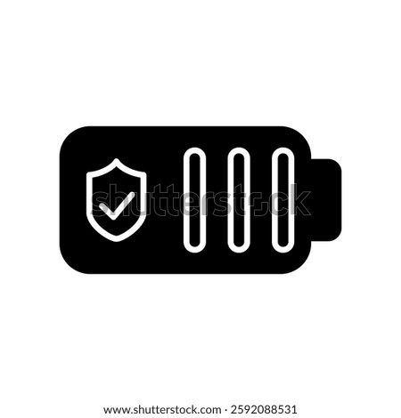 battery icon with protection shield, simple flat style, illustration, logo sign symbol pictogram template, for ui or ux isolated on white for mobile app, editable