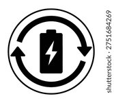Battery icon with recycling arrows symbolizing energy efficiency