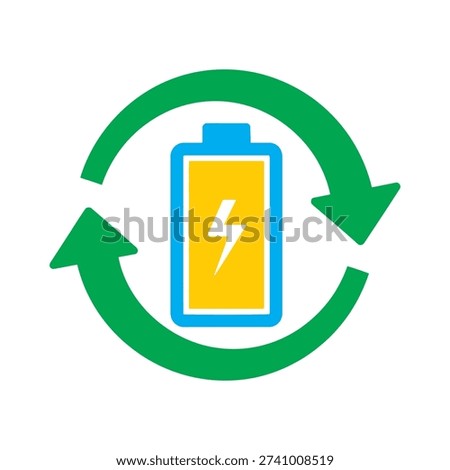 Battery icon with recycling symbol and lightning bolt