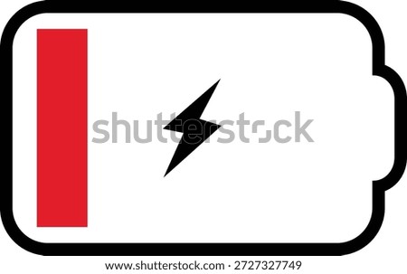 Battery icon with red charge indicator and lightning bolt symbol