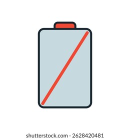 Icono de la batería con línea diagonal roja, que representa la falta de disponibilidad de energía, la desconexión o la falla crítica en la fuente de energía