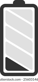 Battery icon representing low power levels, highlighting the urgent need for recharging or conserving energy in various electronic devices and systems, including mobile phones and laptops