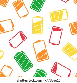 Battery icon seamless pattern background. Business flat vector illustration. Battery charge level sign symbol pattern.