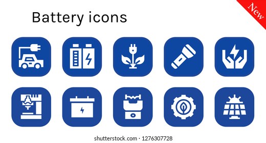  battery icon set. 10 filled battery icons. Simple modern icons about  - Electric car, Battery, Green energy, Flashlight, Save energy, Drill, Stun gun, Solar panel