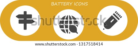 battery icon set. 3 filled battery icons.  Collection Of - Panel, Ecology, Electric razor