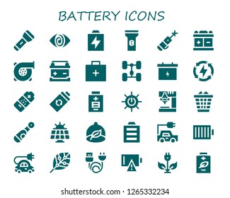  battery icon set. 30 filled battery icons. Simple modern icons about  - Flashlight, Fatigue, Battery, Laser pen, Turbo, Emergency kit, Chassis, Energy, Solar energy, Drill, Waste