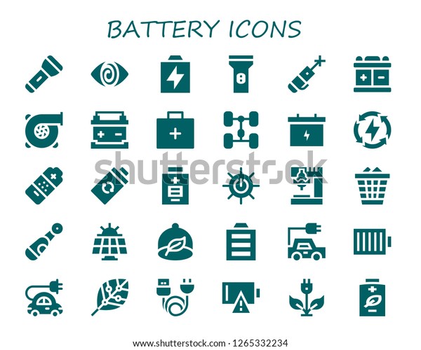  battery\
icon set. 30 filled battery icons. Simple modern icons about  -\
Flashlight, Fatigue, Battery, Laser pen, Turbo, Emergency kit,\
Chassis, Energy, Solar energy, Drill,\
Waste