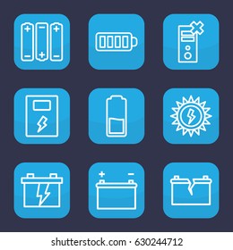 Battery icon. set of 9 outline battery icons such as baterry