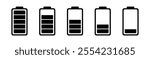 Battery icon set. Batery charge indicator. Battery charging sign and symbol. low to full battery level status indicator