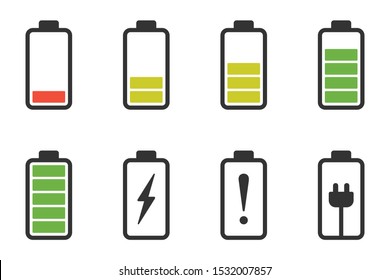 Conjunto de iconos de la batería, Baterías con distintos niveles de energía