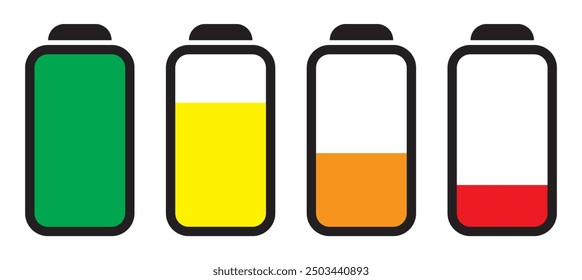 Battery icon set, Batteries with varying levels of power