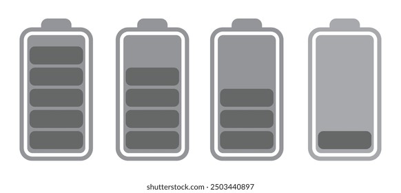 Battery icon set, Batteries with varying levels of power