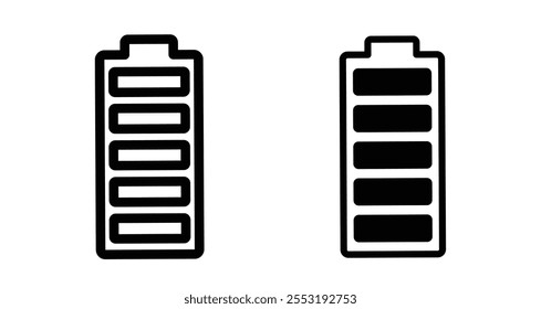 Conjunto de iconos de batería en línea negra y llena.