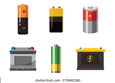 Battery icon set. Cartoon set of battery vector icons for web design isolated on white background svg