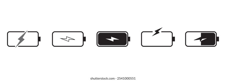  Battery icon set. Battery charge charging indicator icons. Battery energy level symbols. Flat style - stock vector.