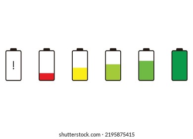 Battery icon set. Battery charge indicator icon. battery energy level. Battery capacity charging icon. Flat style.