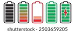Battery icon set. Battery charge level. Battery charging icon. Battery charge indicator, vector graphic illustration. EPS 10.