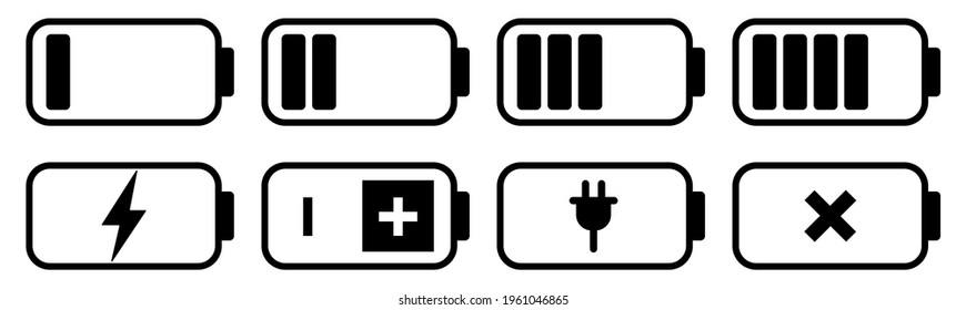 Battery icon set. Battery charge level indicator. UI elements symbols. Vector design isolated on white background