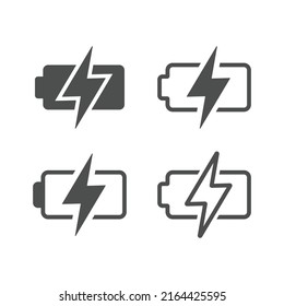 Akkusymbol-Set, Batterieladung oder Batterieaufladung Symbol einzeln auf flacher Vektorgrafik.