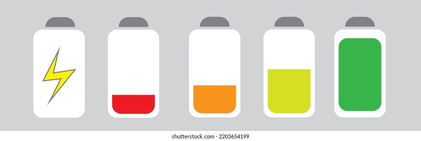 Conjunto de iconos de la batería. nivel de carga de la batería. icono de carga de batería
