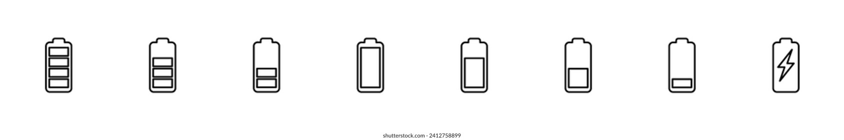 Conjunto de iconos de la batería. nivel de carga de la batería. icono de carga de batería