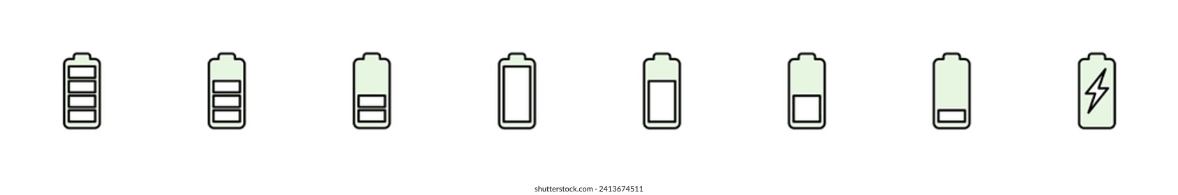 Conjunto de iconos de la batería. nivel de carga de la batería. icono de carga de batería