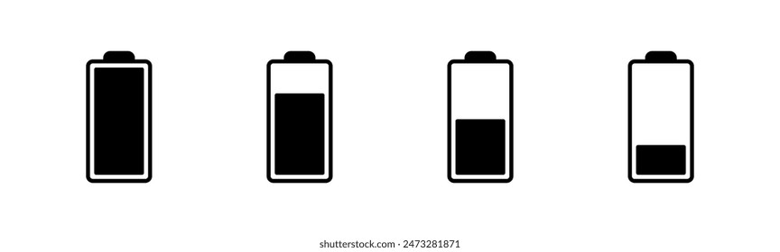 Conjunto de iconos de la batería. nivel de Recargo de la batería.