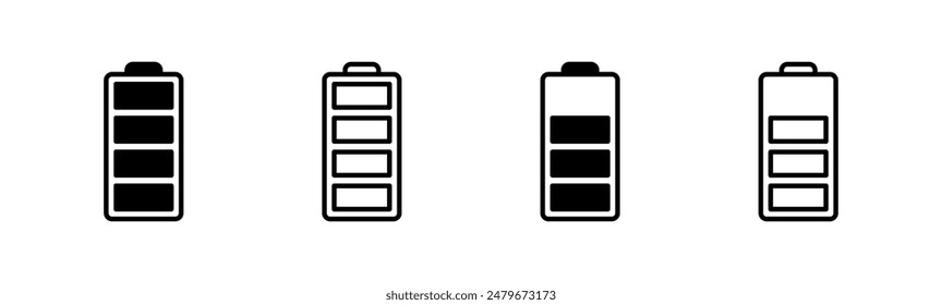Conjunto de iconos de la batería. nivel de Recargo de la batería.