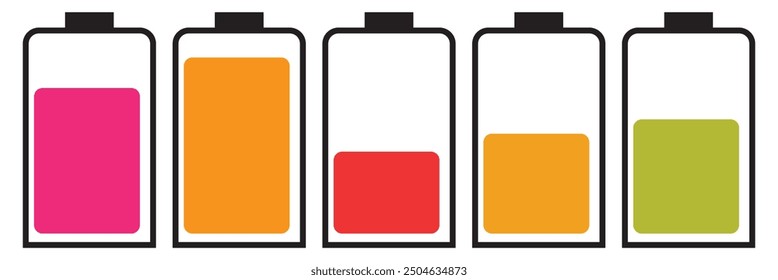 Batteriesymbolsatz. Ladezustand der Batterie. Akku-Ladesymbol. EPS 10.
