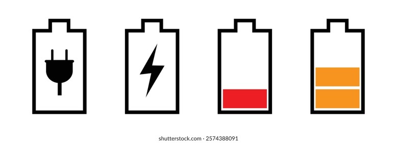 Battery icon set. battery charge level. battery Charging icon. vector illustration.