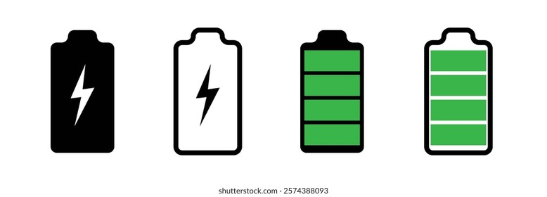 Battery icon set. battery charge level. battery Charging icon. vector illustration.