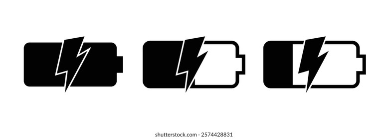 Battery icon set. battery charge level. battery Charging icon. vector illustration. Battery charging indicator icon capacity charge icon
