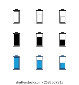 Battery icon set. battery charge level. battery charging icon