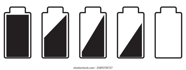 Battery icon set, charge level, charging icon. Battery level capacity indicator icon set. Collection of charging battery symbol illustration eps 10