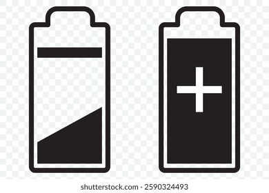 Battery icon set. Battery charge level. Battery charging icon. Battery charge indicator, vector graphics. EPS 10.