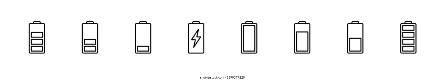 Battery icon set. battery charge level. battery charging icon
