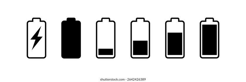 Battery icon set. battery charge level. battery charging icon