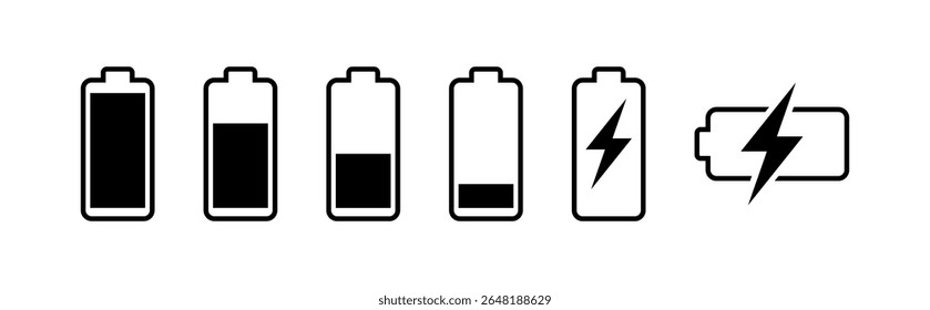 Conjunto de ícones da bateria. nível de carga da bateria. ícone de carga da bateria