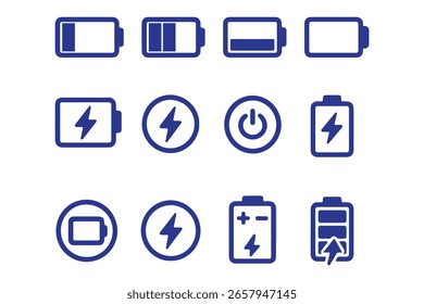 Conjunto de iconos de batería. nivel de Recargo de batería. icono de carga de batería